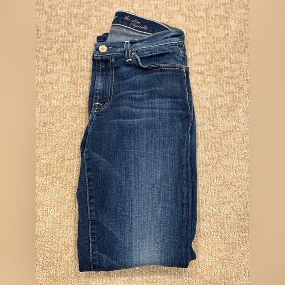 7 for all Mankind. The Slim Cigarette. Dark wash. High rise. Inseam 29.5 inches. - Picture 1 of 7